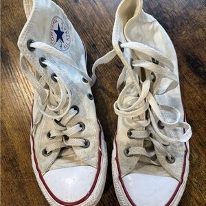 Converse High-Top Sneakers in Cream and Red